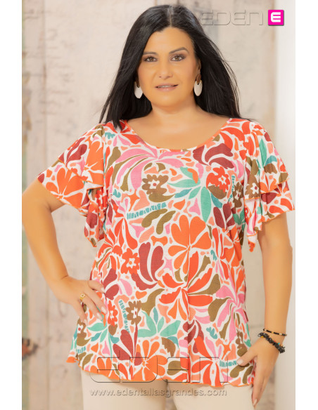Camisola Bambula Volantes Tropical Chic Fucsia Indra - Imagen 1