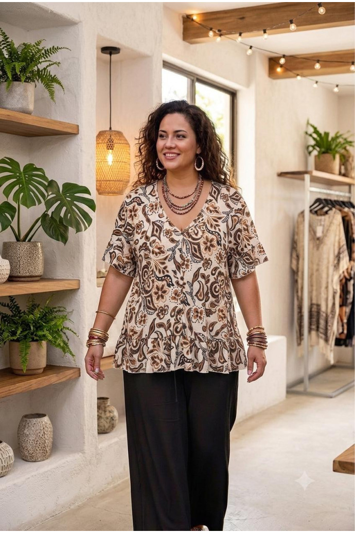 Camiseta Bambula Bronce Floral Indra - Imagen 1