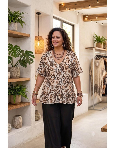 Camiseta Bambula Bronce Floral Indra - Imagen 1