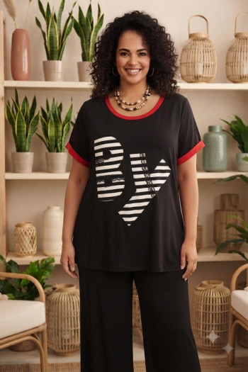 Camiseta  Rayas Negro y Rojo B Y Indra - Imagen 1