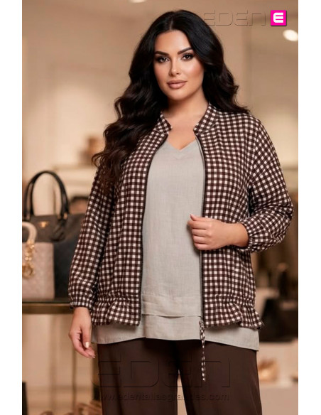 Chaqueta Cuadros Vichy Chocolate Valeria Milano - Imagen 1