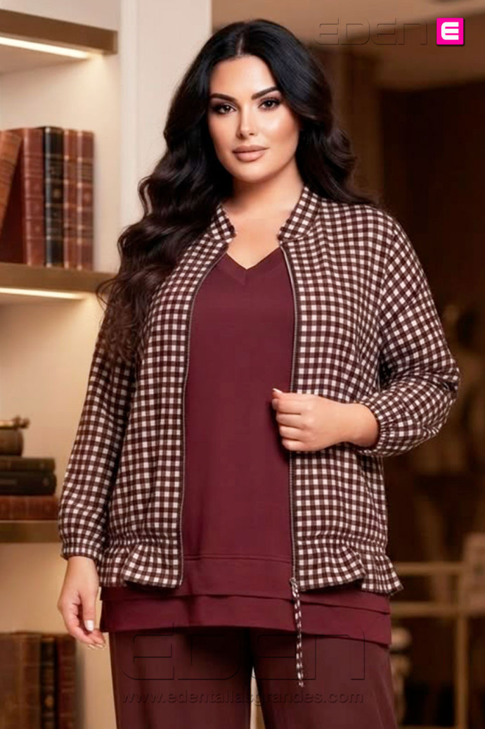 Chaqueta Cuadros Vichy Bordeaux Valeria Milano - Imagen 1