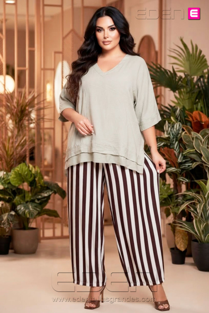 Pantalón Rayas Chocolate y Nata Valeria Milano - Imagen 1