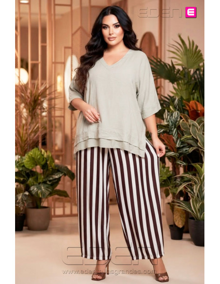 Pantalón Rayas Chocolate y Nata Valeria Milano - Imagen 1