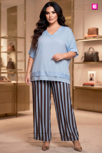 Pantalón Rayas Chocolate y Azul Valeria Milano - Imagen 1