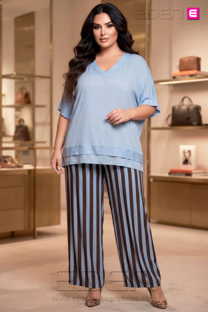 Pantalón Rayas Chocolate y Azul Valeria Milano - Imagen 1