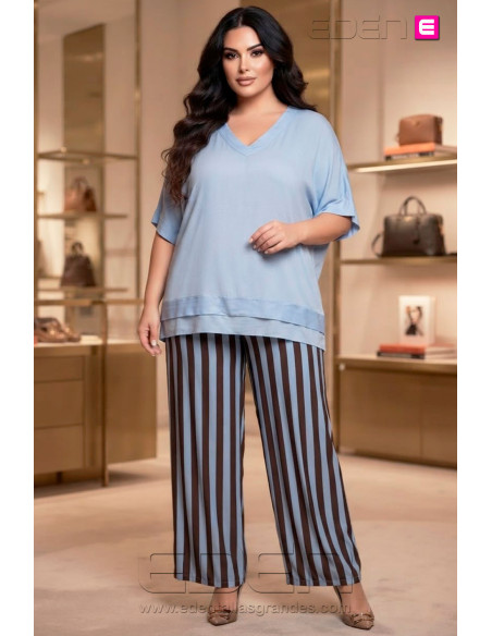 Pantalón Rayas Chocolate y Azul Valeria Milano - Imagen 1