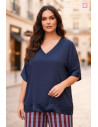 Blusa Combinada Raso Marino Valeria Milano