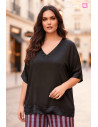 Blusa Combinada Raso Negro Valeria Milano