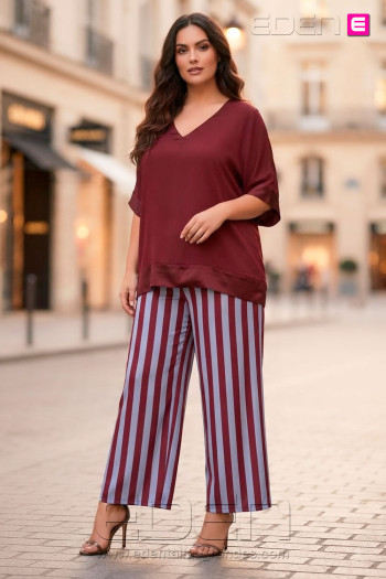 Pantalón Rayas Bourdeaux y Azul Valeria Milano - Imagen 1