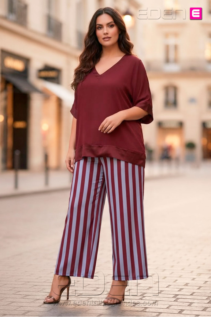 Pantalón Rayas Bourdeaux y Azul Valeria Milano - Imagen 1