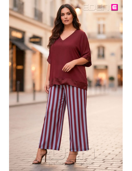 Pantalón Rayas Bourdeaux y Azul Valeria Milano - Imagen 1