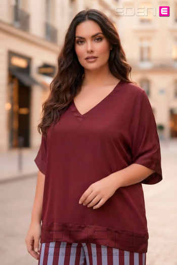 Blusa Combinada Raso Bordeaux Valeria Milano - Imagen 1