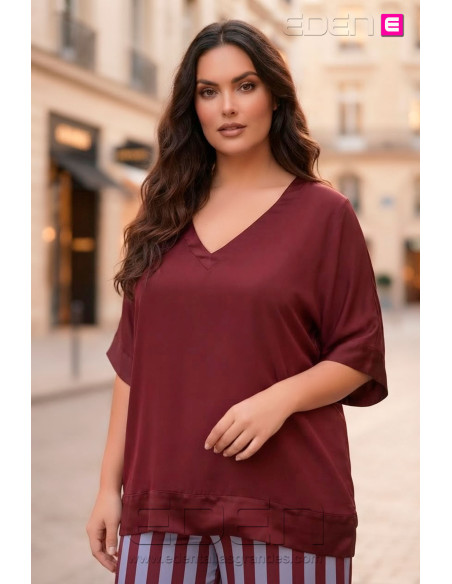 Blusa Combinada Raso Bordeaux Valeria Milano - Imagen 1