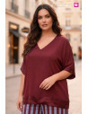 Blusa Combinada Raso Bordeaux Valeria Milano