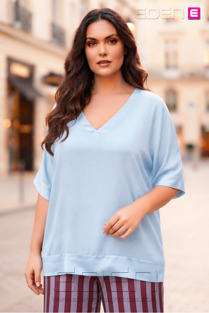 Blusa Combinada Raso Celeste Valeria Milano - Imagen 1