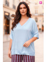 Blusa Combinada Raso Celeste Valeria Milano