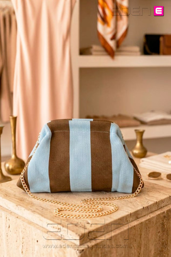Bolso Cluth Moda Rayas Celeste Bronce - Imagen 2