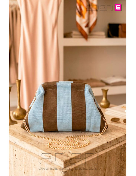Bolso Cluth Moda Rayas Celeste Bronce - Imagen 2