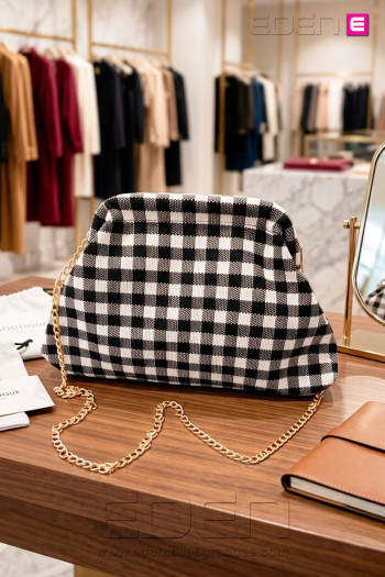 Bolso Cluth Moda Vichy Blanco y Negro - Imagen 1