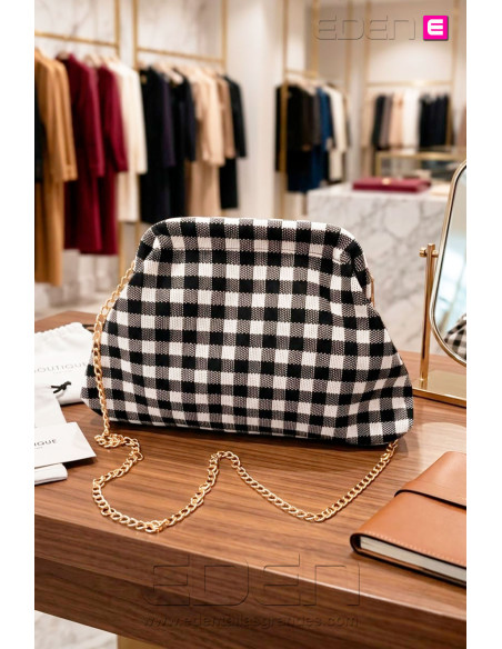 Bolso Cluth Moda Vichy Blanco y Negro - Imagen 1