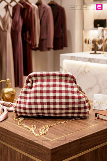 Bolso Cluth Moda Vichy Burdeos y Blanco - Imagen 2