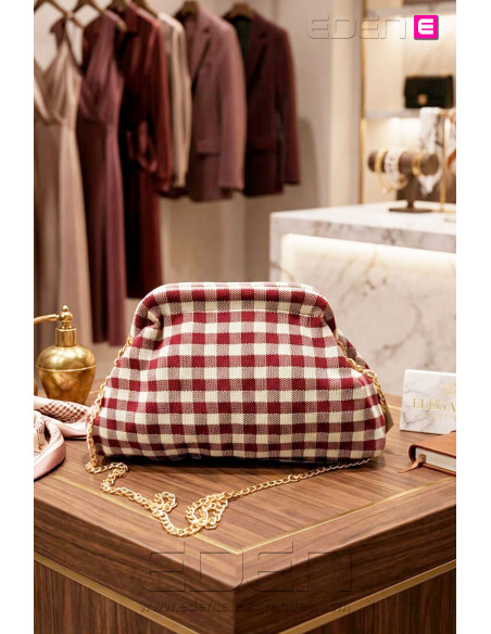 Bolso Cluth Moda Vichy Burdeos y Blanco - Imagen 1