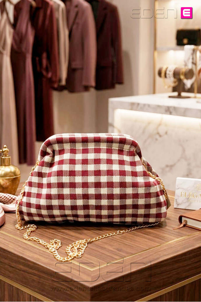 Bolso Cluth Moda Vichy Burdeos y Blanco - Imagen 2