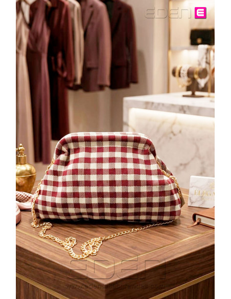 Bolso Cluth Moda Vichy Burdeos y Blanco - Imagen 2