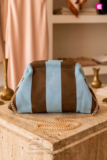 Bolso Cluth Moda Rayas Celeste Bronce - Imagen 1