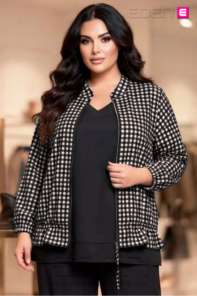 Chaqueta Cuadros Vichy Negro Valeria Milano - Imagen 1