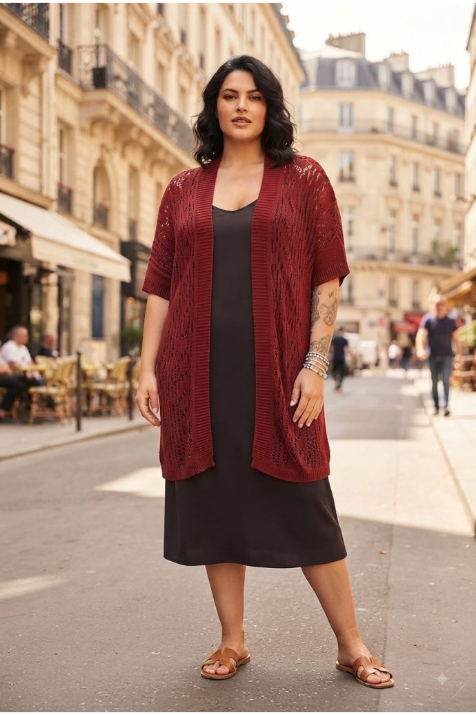 Kimono Calado Bordeaux Valeria Milano - Imagen 1
