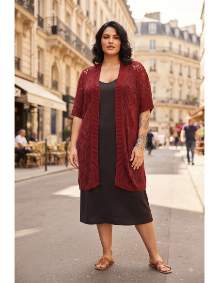 Kimono Calado Bordeaux Valeria Milano - Imagen 1