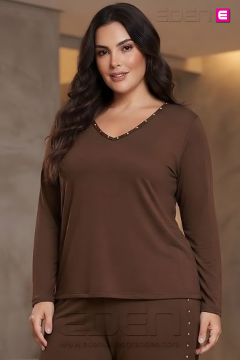 Camiseta Tachuelas Chocolate Valeria Milano - Imagen 1