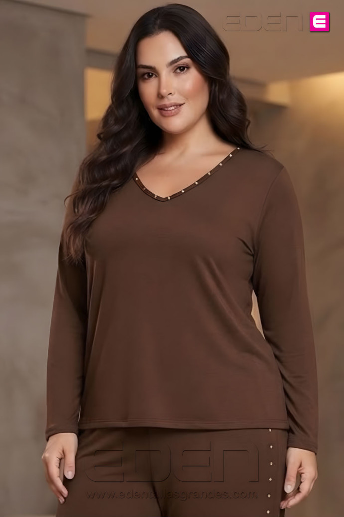 Camiseta Tachuelas Chocolate Valeria Milano - Imagen 1