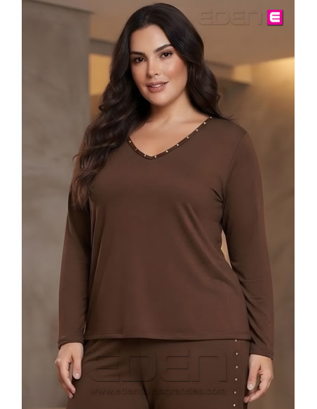 Camiseta Tachuelas Chocolate Valeria Milano - Imagen 1