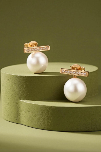 Pendientes Perla Luxe Strass Oro - Imagen 1