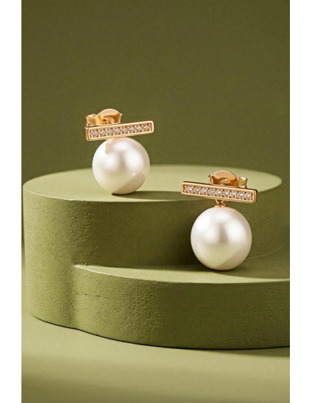 Pendientes Perla Luxe Strass Oro - Imagen 1