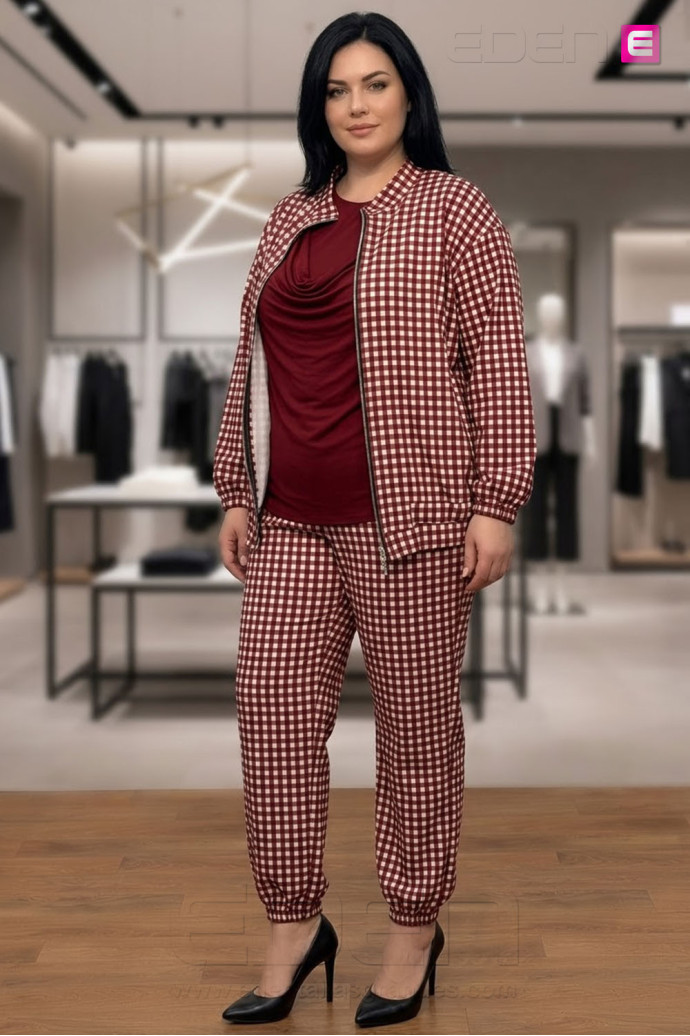 Pantalón Cargo Cuadros Vichy Bordeaux Valeria Milano - Imagen 1