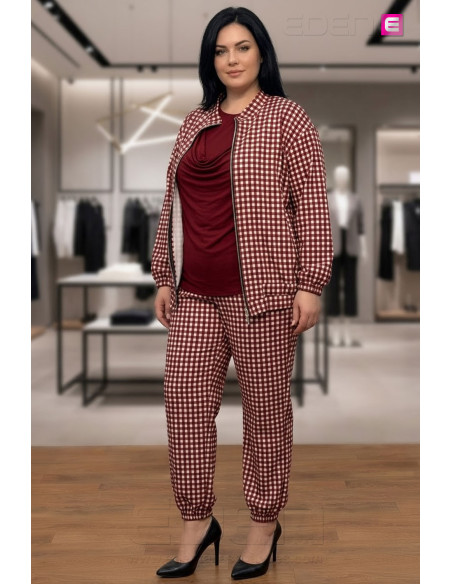 Pantalón Cargo Cuadros Vichy Bordeaux Valeria Milano - Imagen 1