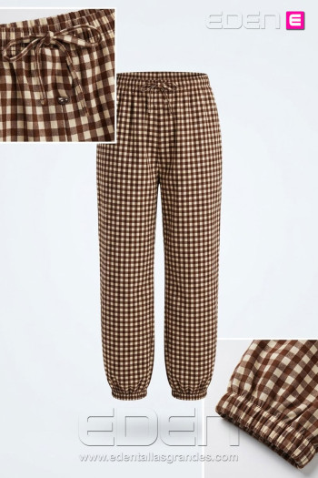 Pantalón Cargo Cuadros Vichy Chocolate Valeria Milano - Imagen 2