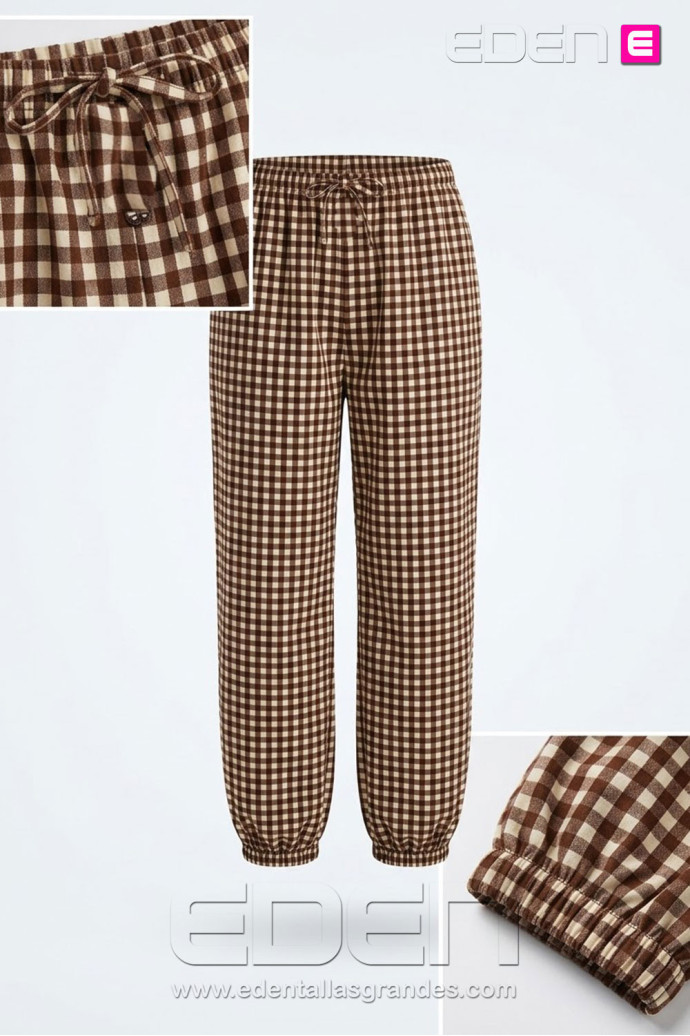 Pantalón Cargo Cuadros Vichy Chocolate Valeria Milano - Imagen 2