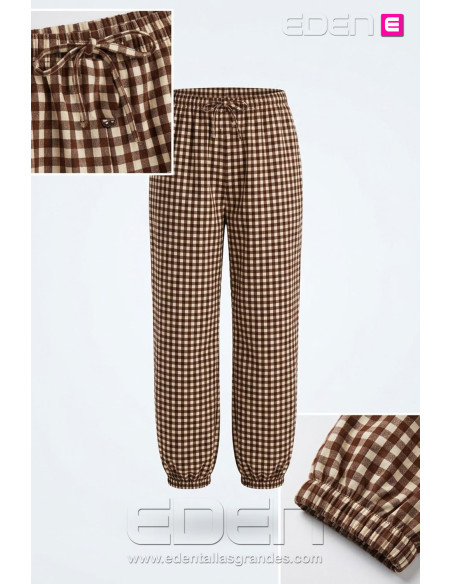 Pantalón Cargo Cuadros Vichy Chocolate Valeria Milano - Imagen 2
