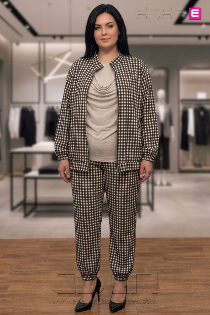 Pantalón Cargo Cuadros Vichy Negro Valeria Milano - Imagen 1