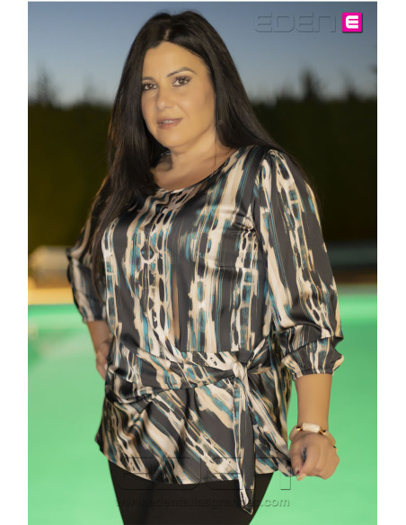 Blusa Seda Tonos Azules Con Alma - Imagen 2