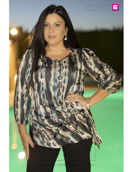 Blusa Seda Tonos Azules Con Alma - Imagen 1