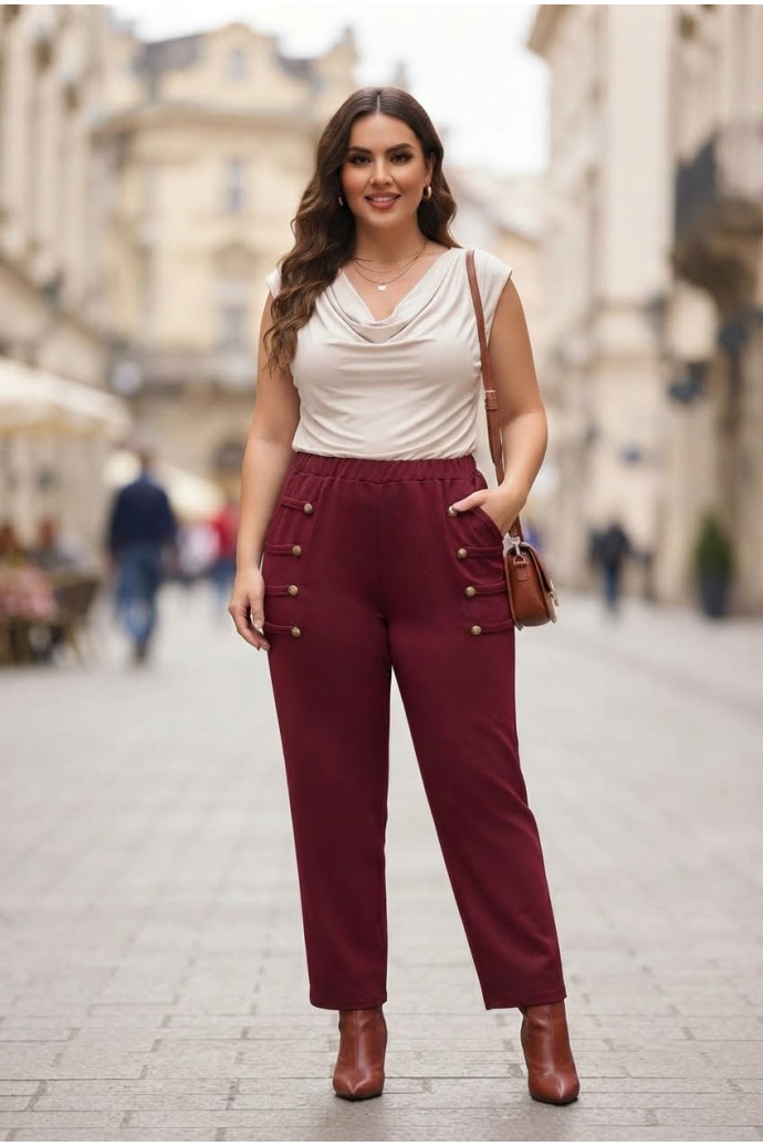 Pantalón Botones Shogun Bordeux Valeria Milano - Imagen 1