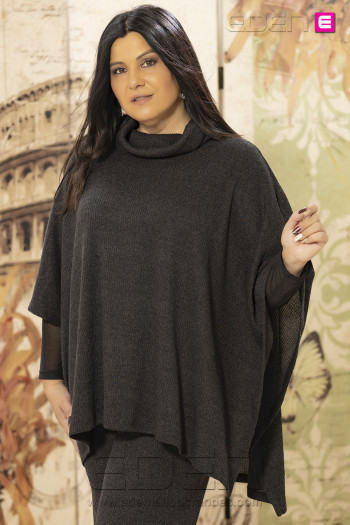 Poncho Mango Negro Con Alma - Imagen 2