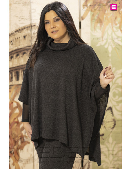 Poncho Mango Negro Con Alma - Imagen 2