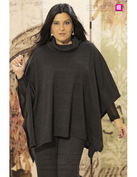 Poncho Mango Negro Con Alma - Imagen 1